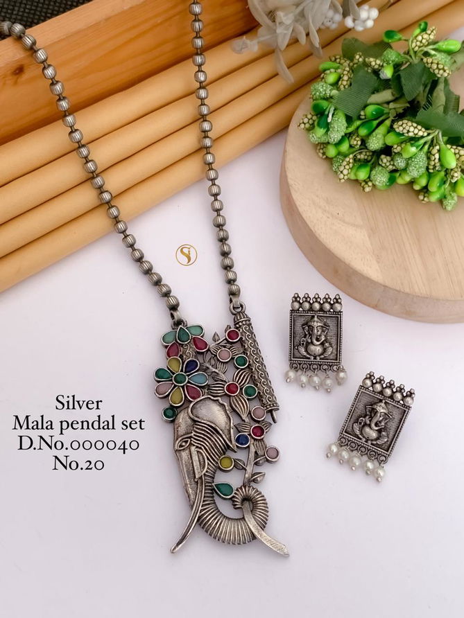 Designer Special Silver Navratri Mala Pendant Set Wholesale Shop In Surat
